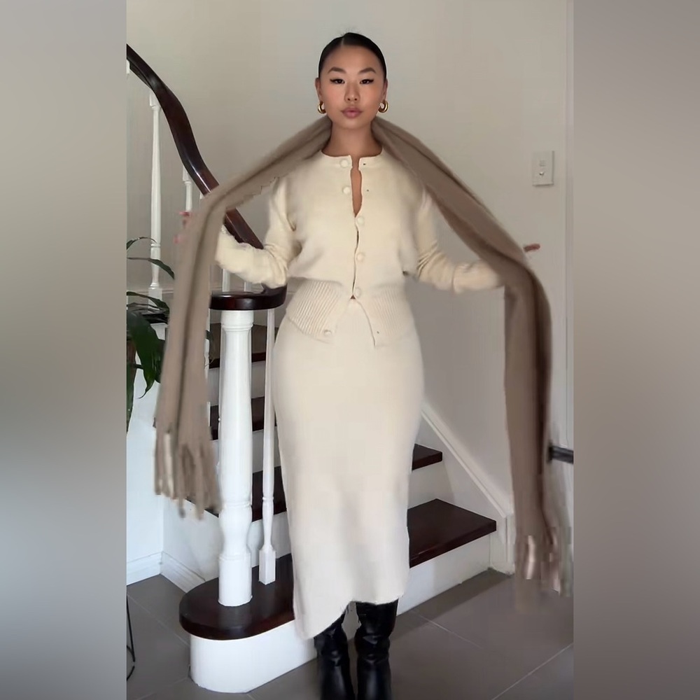Meshki Genevieve Cream Knit Cardigan & Skirt Set